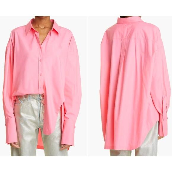 THE ATTICO Diana Shirt Cotton Poplin Cut Out Button Down in 266 Hot Pink Barbie - Picture 2 of 14